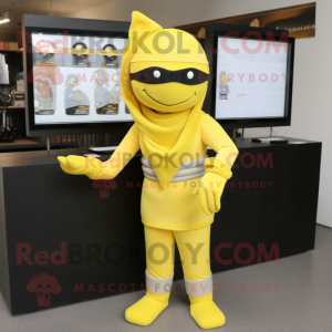 Geel Ninja mascotte kostuum...