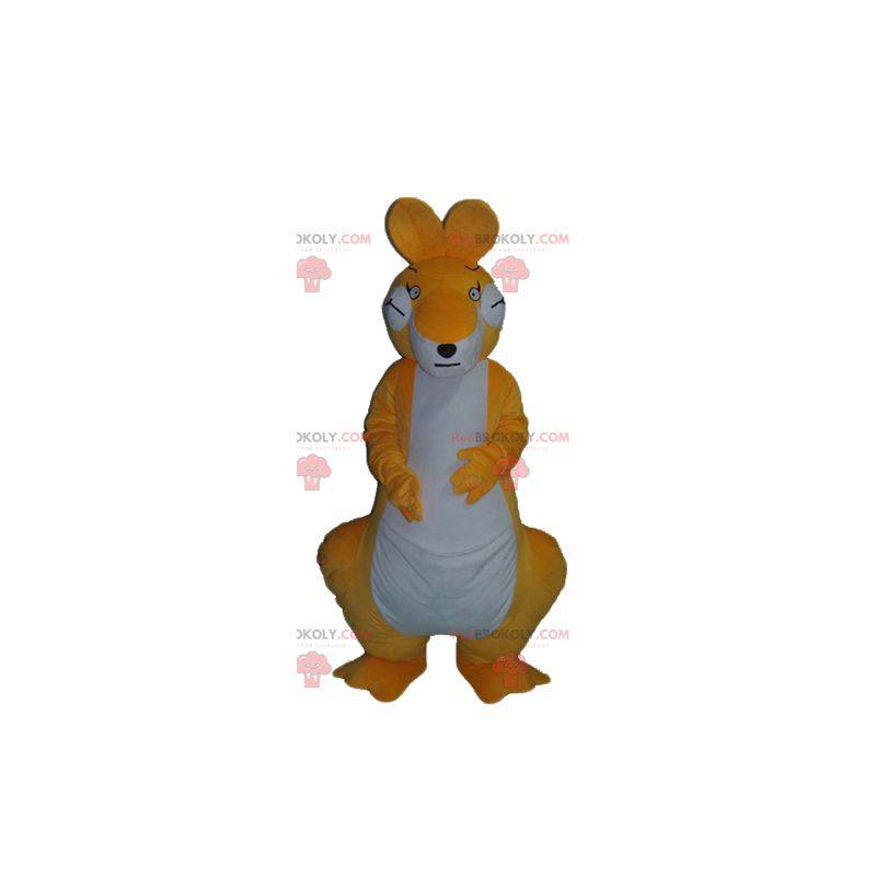 Mascote canguru gigante e bem-sucedido de laranja e branco -