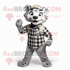 Silver Leopard mascot costume character dressed with a Flannel Shirt and Cummerbunds