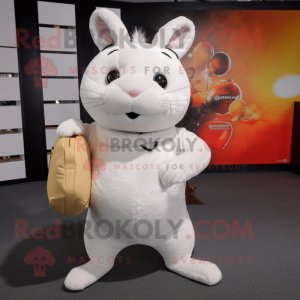 White Chinchilla mascot costume character dressed with a Yoga Pants and Clutch bags