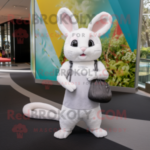 White Chinchilla mascot costume character dressed with a Yoga Pants and Clutch bags
