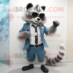 Gray Raccoon mascot costume character dressed with a Suit and Sunglasses