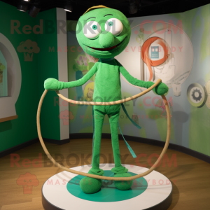 Green Tightrope Walker mascot costume character dressed with a Graphic Tee and Bracelets