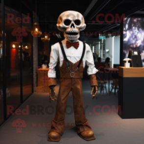 Rust Skull mascot costume character dressed with a Henley Shirt and Bow ties