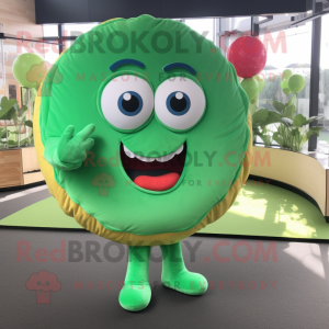 Green Donut mascot costume character dressed with a Flare Jeans and Clutch bags