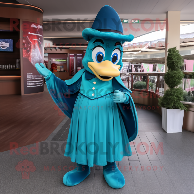 Teal Horseshoe mascot costume character dressed with a Dress and Gloves Teal Horseshoe mascot costume character dressed with a Dress and Gloves