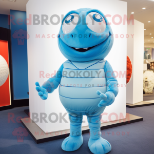Sky Blue Golf Ball mascot costume character dressed with a Turtleneck and Wraps
