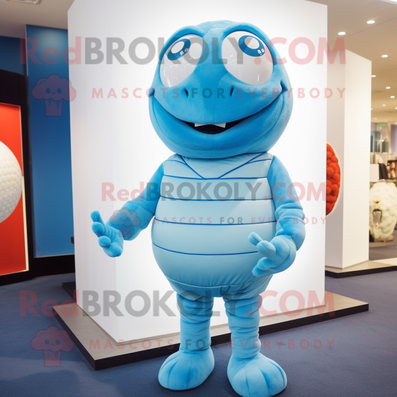 Sky Blue Golf Ball mascot costume character dressed with a Turtleneck and Wraps Sky Blue Golf Ball mascot costume character dressed with a Turtleneck and Wraps
