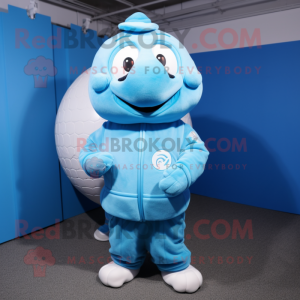 Sky Blue Golf Ball mascot costume character dressed with a Turtleneck and Wraps