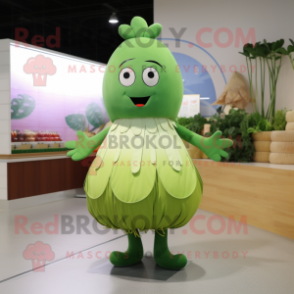 Olive Radish mascot costume character dressed with a Pleated Skirt and Anklets