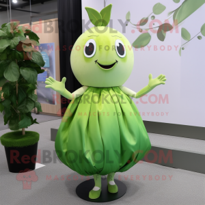Olive Radish mascot costume character dressed with a Pleated Skirt and Anklets