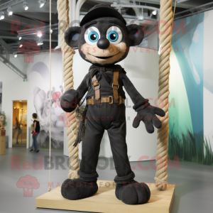 Black Tightrope Walker mascot costume character dressed with a Cargo Pants and Rings