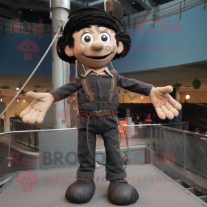 Black Tightrope Walker mascot costume character dressed with a Cargo Pants and Rings