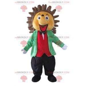 Hedgehog mascot beige and brown in classy and colorful outfit -