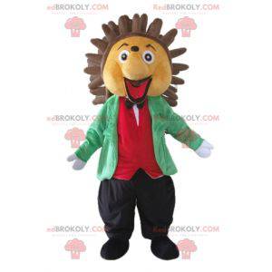 Hedgehog maskot beige och brun i elegant och färgstark outfit -