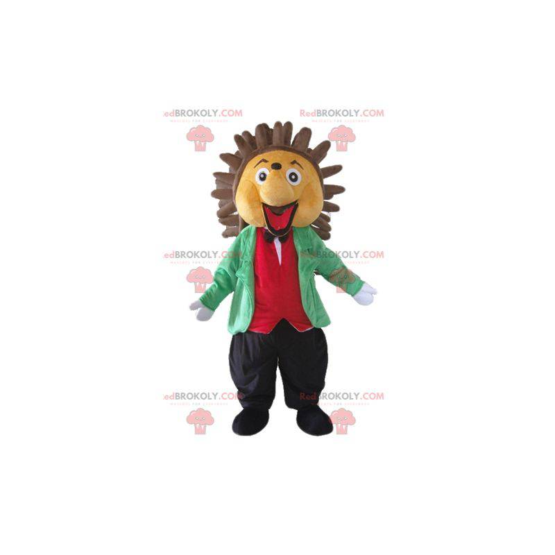 Hedgehog mascot beige and brown in classy and colorful outfit -