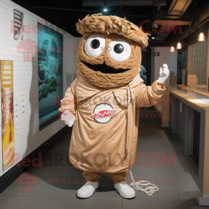 Tan Ramen mascot costume character dressed with a Windbreaker and Necklaces