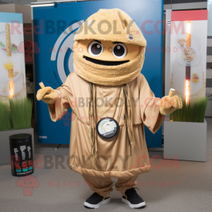 Tan Ramen mascot costume character dressed with a Windbreaker and Necklaces