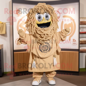 Tan Ramen mascot costume character dressed with a Windbreaker and Necklaces