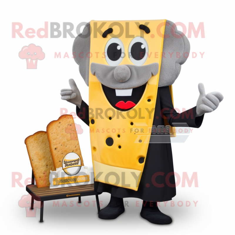 Gray Grilled Cheese Sandwich mascot costume character dressed with a Tuxedo and Shawl pins