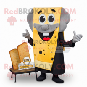 Gray Grilled Cheese Sandwich mascot costume character dressed with a Tuxedo and Shawl pins