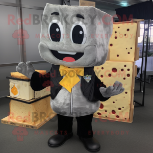 Gray Grilled Cheese Sandwich mascot costume character dressed with a Tuxedo and Shawl pins