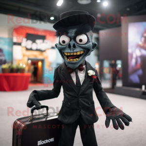 Black Zombie mascot costume character dressed with a Tuxedo and Handbags