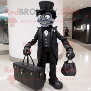 Black Zombie mascot costume character dressed with a Tuxedo and Handbags