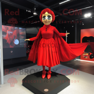Red Trapeze Artist mascot costume character dressed with a Wrap Skirt and Foot pads