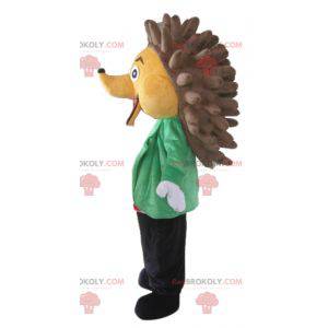 Hedgehog mascot beige and brown in classy and colorful outfit -