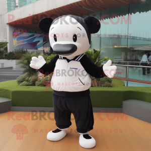 White Killer Whale mascot costume character dressed with a Joggers and Belts