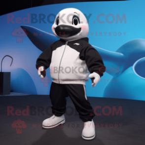 White Killer Whale mascot costume character dressed with a Joggers and Belts