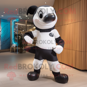 White Killer Whale mascot costume character dressed with a Joggers and Belts