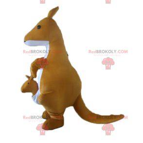 Geel en wit kangoeroe mascotte met haar welp - Redbrokoly.com
