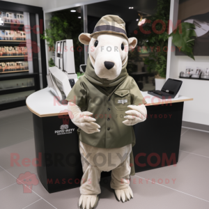 Beige Tapir mascot costume character dressed with a V-Neck Tee and Berets