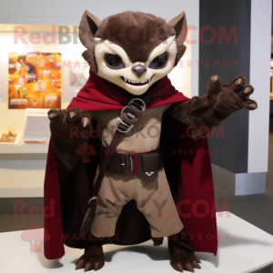 Brown Vampire mascot costume character dressed with a Coat and Belts