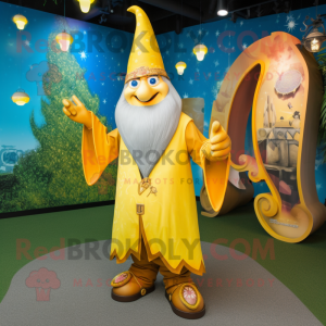 Yellow Wizard mascot costume character dressed with a Capri Pants and Necklaces