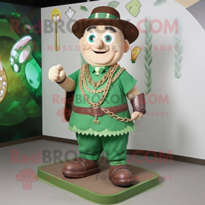 Green Ring Master mascot costume character dressed with a Cargo Shorts and Necklaces