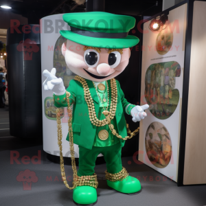 Green Ring Master mascot costume character dressed with a Cargo Shorts and Necklaces