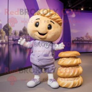 Lavender Croissant mascot costume character dressed with a Cargo Shorts and Hairpins