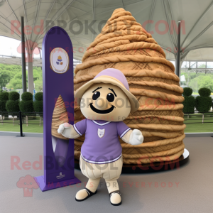 Lavender Croissant mascot costume character dressed with a Cargo Shorts and Hairpins