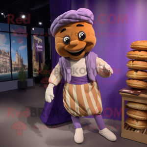 Lavender Croissant mascot costume character dressed with a Cargo Shorts and Hairpins