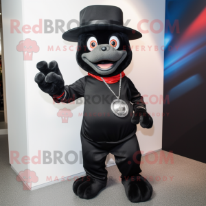 Black Bracelet mascot costume character dressed with a Suit and Beanies