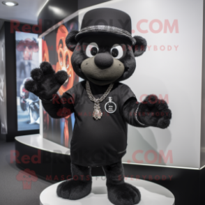Black Bracelet mascot costume character dressed with a Suit and Beanies