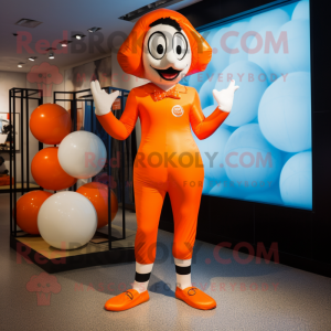 Orange Mime mascot costume character dressed with a One-Piece Swimsuit and Shoe clips