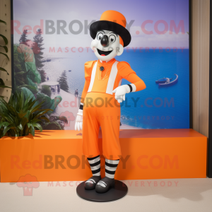 Orange Mime mascot costume character dressed with a One-Piece Swimsuit and Shoe clips