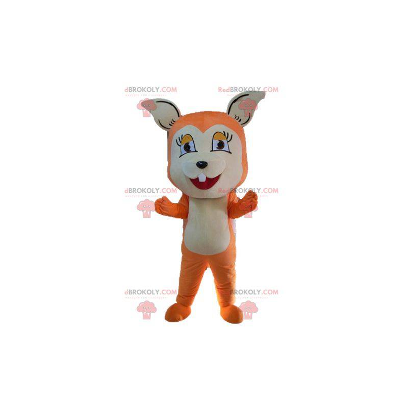 Roztomilý a dojemný maskot oranžové a bílé lišky -
