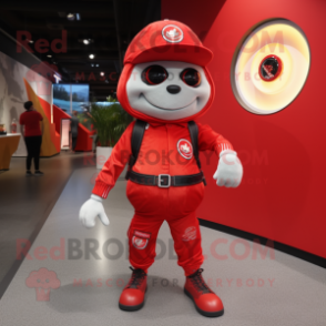 Red Alliance mascot costume character dressed with a Skinny Jeans and Watches