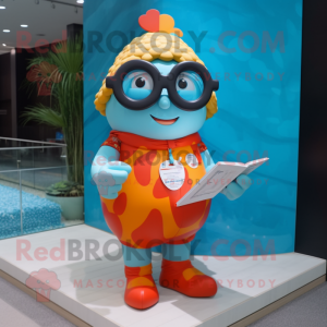 nan Pendant mascot costume character dressed with a One-Piece Swimsuit and Reading glasses