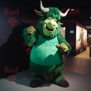 Green Minotaur mascot costume character dressed with a Evening Gown and Beanies